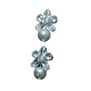 Crystal Floral Stud Earrings with Pearl Drop