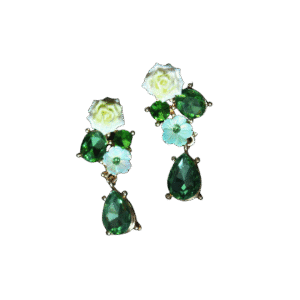 Green Crystal Floral Drop Earrings