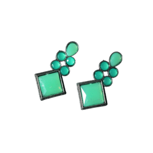 Green Geometric Drop Earrings