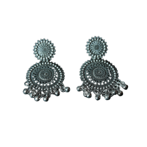 Oxidised Circular Mandala Earrings with Beads