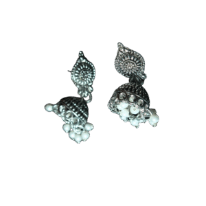 Oxidised Dome Jhumka Earrings with Beads