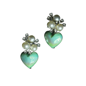 Pearl Cluster Green Heart Drop Earrings