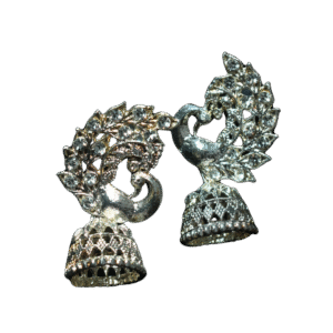 Silver-Tone Peacock Jhumka Earrings